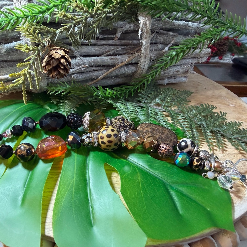 Beaded Statement Bracelet with Animal Print